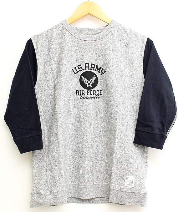 Amazon 38 M サイズ レイトストリック Latestlick メンズ 7分袖 ｔシャツ エアフォース Airforce プリント サイドリブ 厚手 96 Blh5447b グレー ネイビー Tシャツ カットソー 通販