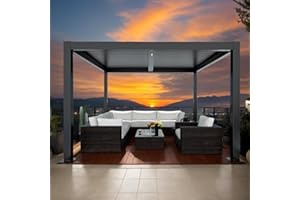 LVUYOYO Outdoor Louvered Pergola 10' x 10', Aluminum Pergola with Adjustable Roof, Waterproof Metal Gazebo for Patio, Backyard, Garden, Deck (Black)