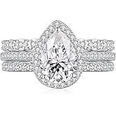 BAGOLIKA 3PCS Wedding Ring Sets for Women Bridal Ring Set 925 Sterling Silver AAAAA Cz Pear Cut Wedding Band for Her Size 5-10