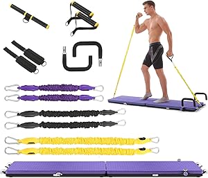 IDEER LIFE Portable Home Gym Workout Package All-in-one Fitness Platform with Yoga Mat/Resistance Bands/Push Up Bars/Ankle Straps/Handles/Casters, Full Body Exercise Equipment for Indoor/Outdoor