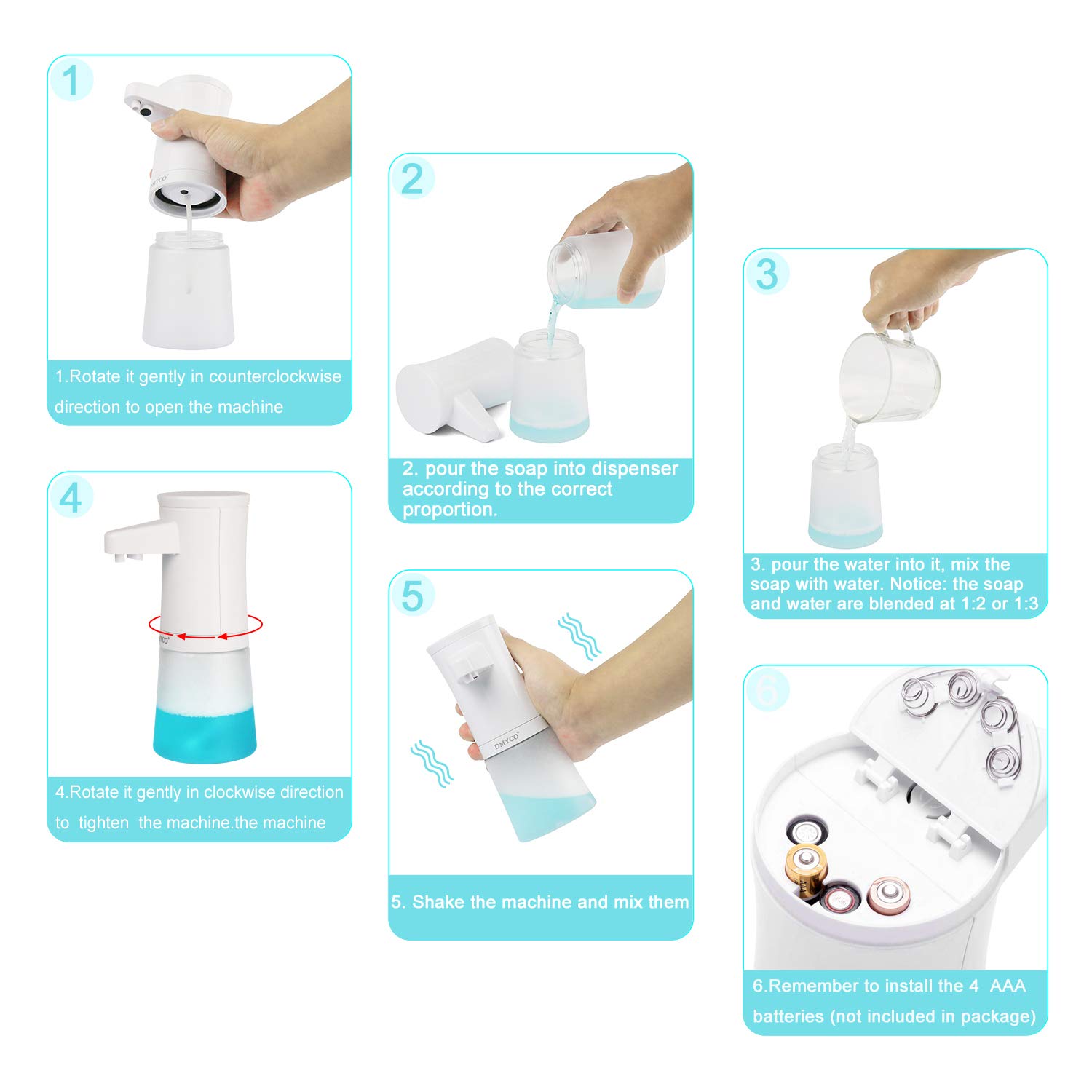 DMYCO Automatic Soap Dispensers, 350 ML Infrared Motion Sensor Touchless Hand Soap Dispenser, Smart Foam Hand Sanitizer Autosoap Dispenser for Kitchen, Toilet and Bathroom