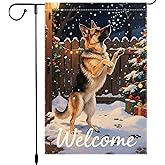 German Shepherd Welcome Garden Flag 12x18 Inch Double Sided Winter Christmas Burlap Yard Banner Outdoor Dog Lover Holiday Seasonal Decor for Home