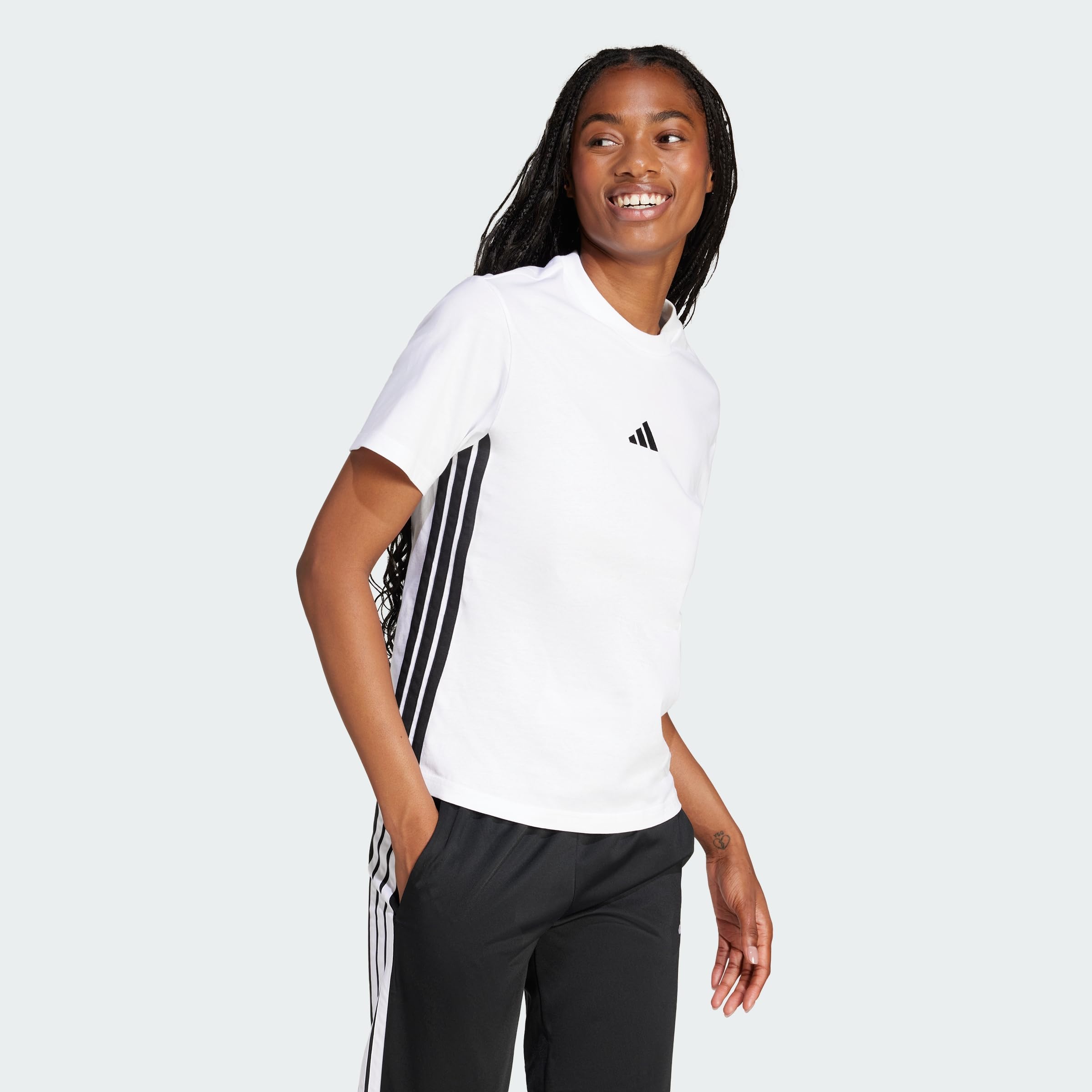 adidas Damen Essentials 3-Stripes Cotton Shirt, White/Black, XS 4