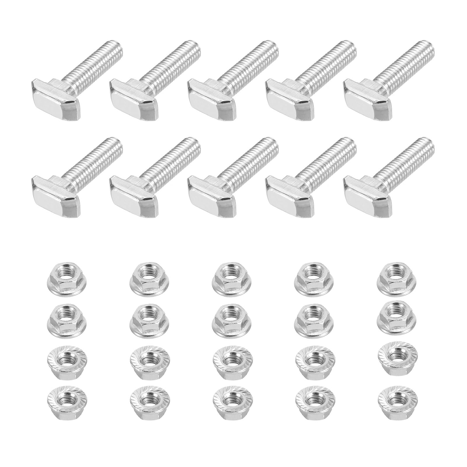 PATIKIL M8x30 Hammer Head Bolt T Screw, 10 Pcs T Slot Drop in Bolt Hammer Head Bolts with 10 Pcs Hexagon Flange Nuts for 2020 Series European Standard Aluminum Profile