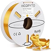 AICOPYTO Silk Gold PLA Filament 1.75mm, Clog-Free Shiny 3D Printer Gold Filament 1KG Spool (2.2lbs) Dimensional Accuracy Prob