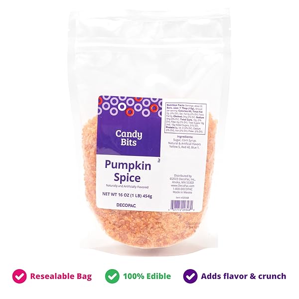 DECOPAC PUMPKIN SPICE CRUSHED CANDY BITS, SUGAR DECORATIONS FOR CAKES, TOPPINGS, CUPCAKES, AND DRINKS | ORANGE | 16OZ PACK