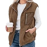 EGOCKAL Women's Oversized Sherpa Vest Casual Warm Fleece Fuzzy Jackets Sleeveless Zip Up Cozy Vests Outerwear with Pockets