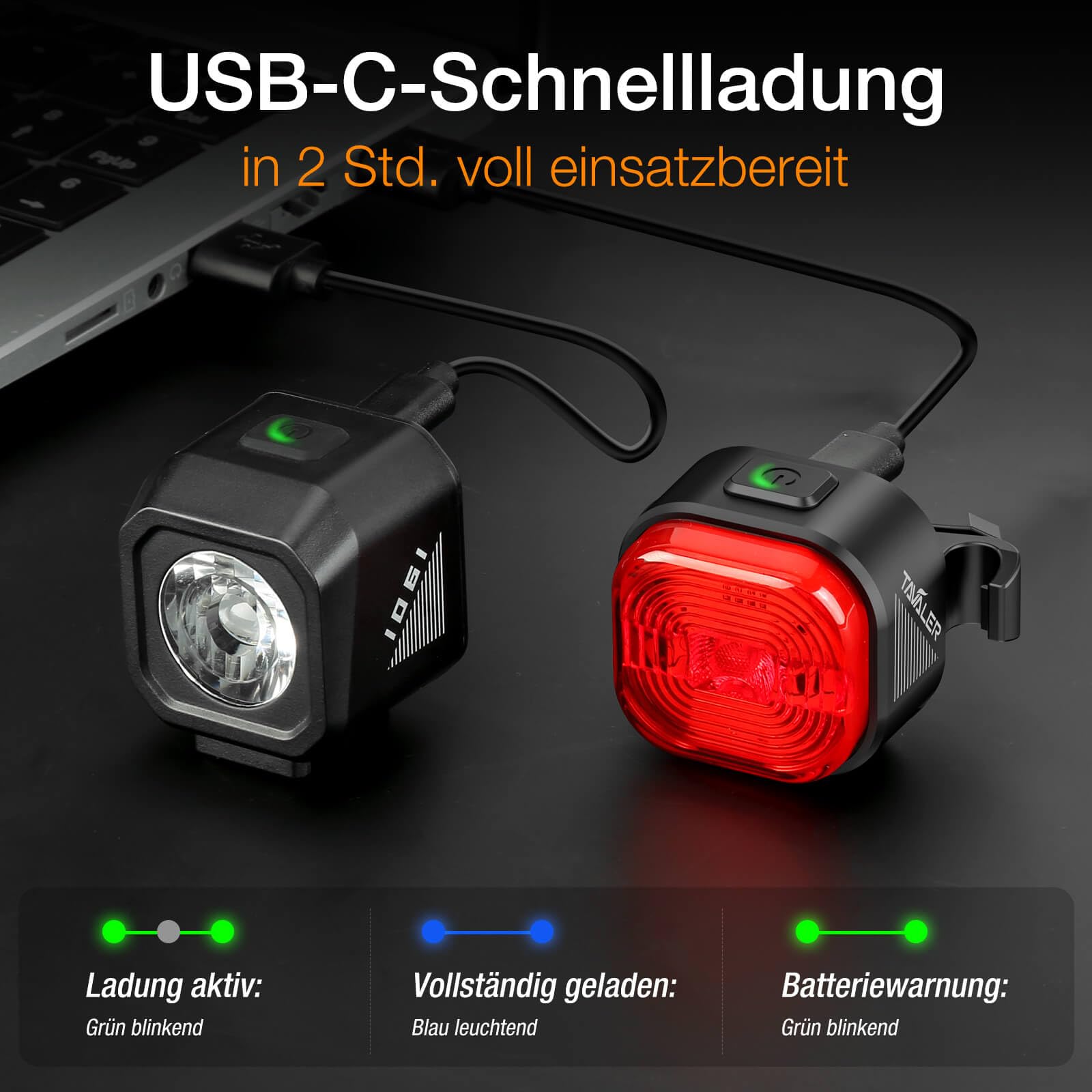 Tavaler Fahrradlicht Set USB Aufladbar | StVZO Zugelassen Fahrradbeleuchtung Set | IPX5 Wasserdicht Fahradlichterset LED | Fahrrad Licht Vorne | Fahrradlicht Hinten & Rücklicht Fahrrad 5