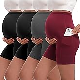 Siimcuzy 4 Pack Women's Maternity Shorts with Pockets Over The Belly Yoga Biker Pregnancy Workout Running Active Shorts