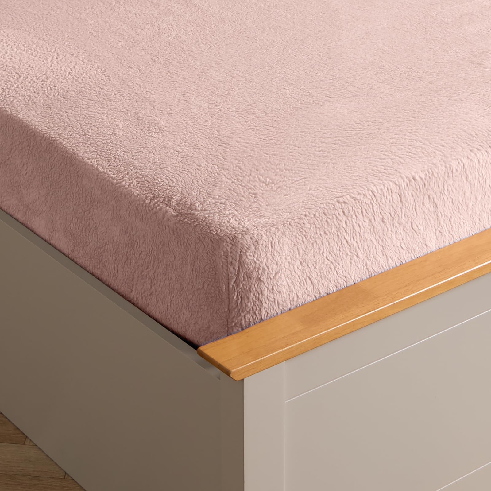 Brentfords Teddy Fleece Fitted Sheet, Soft Warm Fitted Bed Sheets Double Thermal Luxury Winter Teddy Bear Bedding Bed Cover Easy to Use Fit, Blush Pink