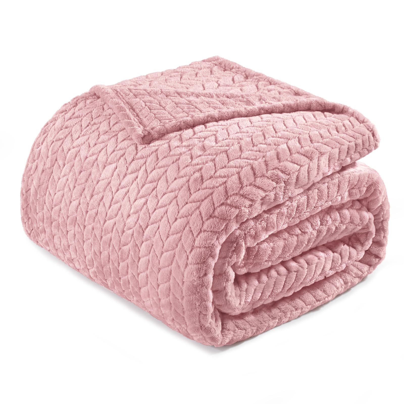 Exclusivo Mezcla King Size Fleece Blanket for Bed, 230x265 CM Soft Cozy Jacquard Flannel Blankets, Lightweight Fuzzy Plush Warm for All Seasons, Dusty Pink