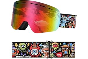 YooxArmor Kids Ski Goggles, Snowboard Goggles Anti Fog UV for Kid 4-6/6-14 Years, OTG Snow Goggles for Youth Boys Girls