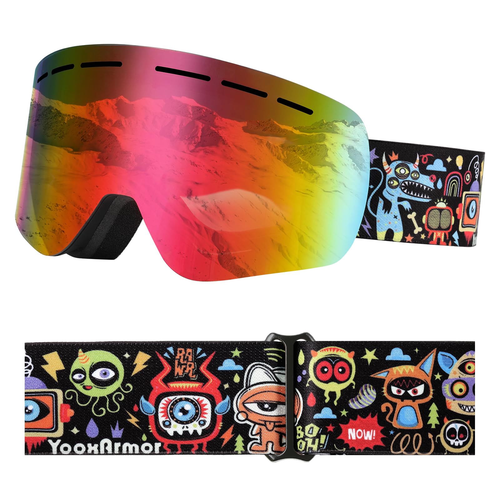 YooxArmor OTG Kids Ski Goggles,Anti fog Skiing Snowboard Goggles with Double Lenses for Children 6-14 Years,100% UV 400 Protection for Boys Girls,Helmet Compatible