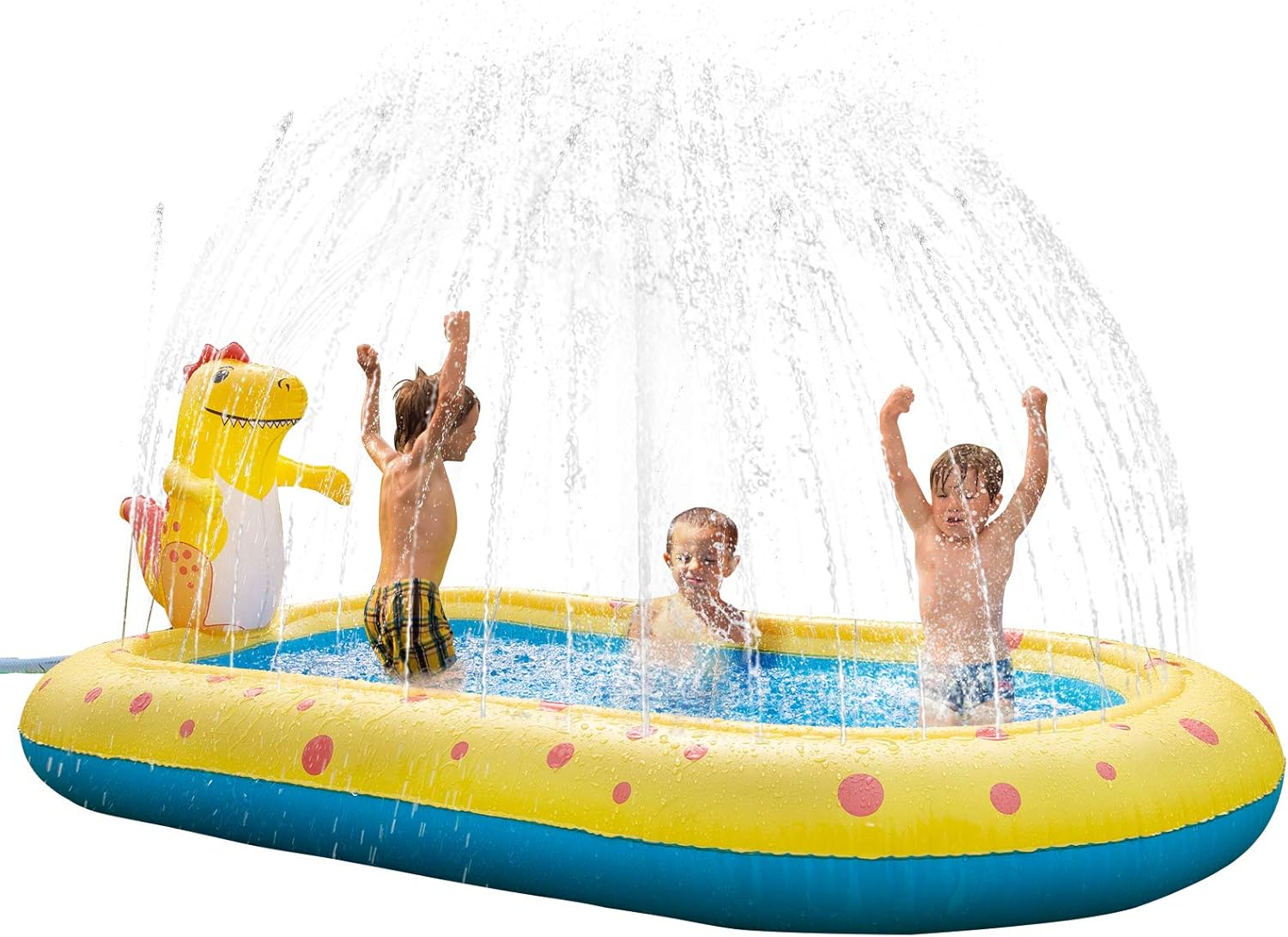 Inflatable Sprinkler Swimming Pool, Blow Up Kiddie Water Pool with Splash, Portable Cute Dinosaur Design Babies Toy Pool, Kid Lounge Water Park, for Toddler, Backyard, Outdoor, Garden, Summer Gift: Toys & Games