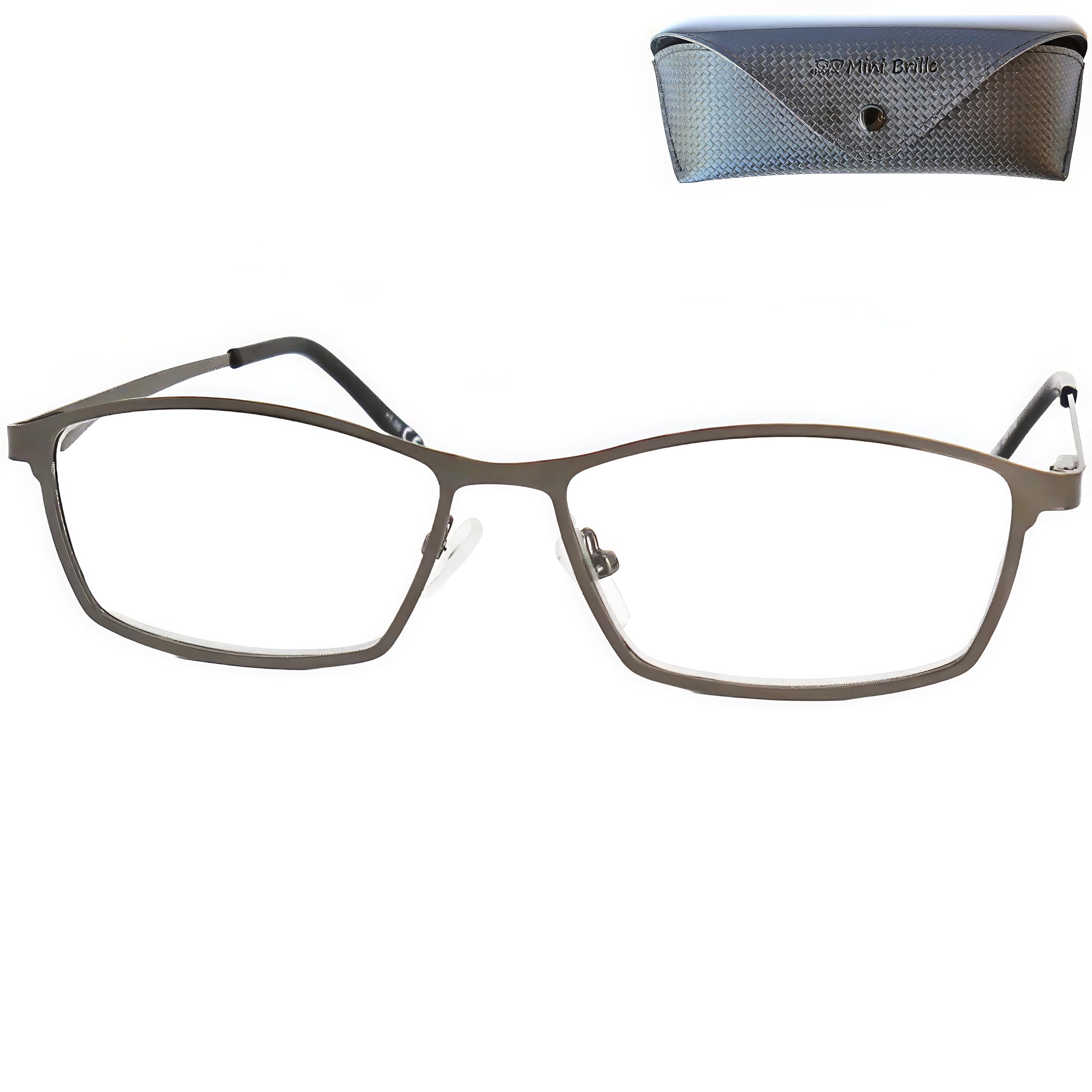 Mini Brille - Elegant Metal Gaming Glasses with Blue Light Blocking and No Magnification, Rectangle Lenses, Including FREE Case, Stainless Steel Frame (Graphite), Women and Men Anti Blue Light Filter