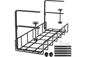 TRIPRO Under Desk Cable Management Tray, Upgraded Long Clamp, Inward Or Outward, Cord Organizer for Desk, Desk Wire Management,Under Table Cable Management Rack, Desk Cable Organizer, Fits Most Tables