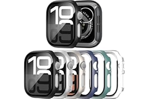 JERXUN 6 Pack Case with Tempered Glass Screen Protector for Apple Watch Series 11 Series 10 46mm, Ultra-Thin Scratch Resistant Full Protective Hard PC Bumper Cover for Apple Watch 46mm