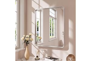 JISOSO Brushed Nickel Bathroom Mirror 20x30 Inch, Brushed Silver Metal Frame Mirror Wall Mounted, Rounded Rectangle Bathroom Vanity Mirror, Tempered Glass, Anti-Rust, Horizontal/Vertical