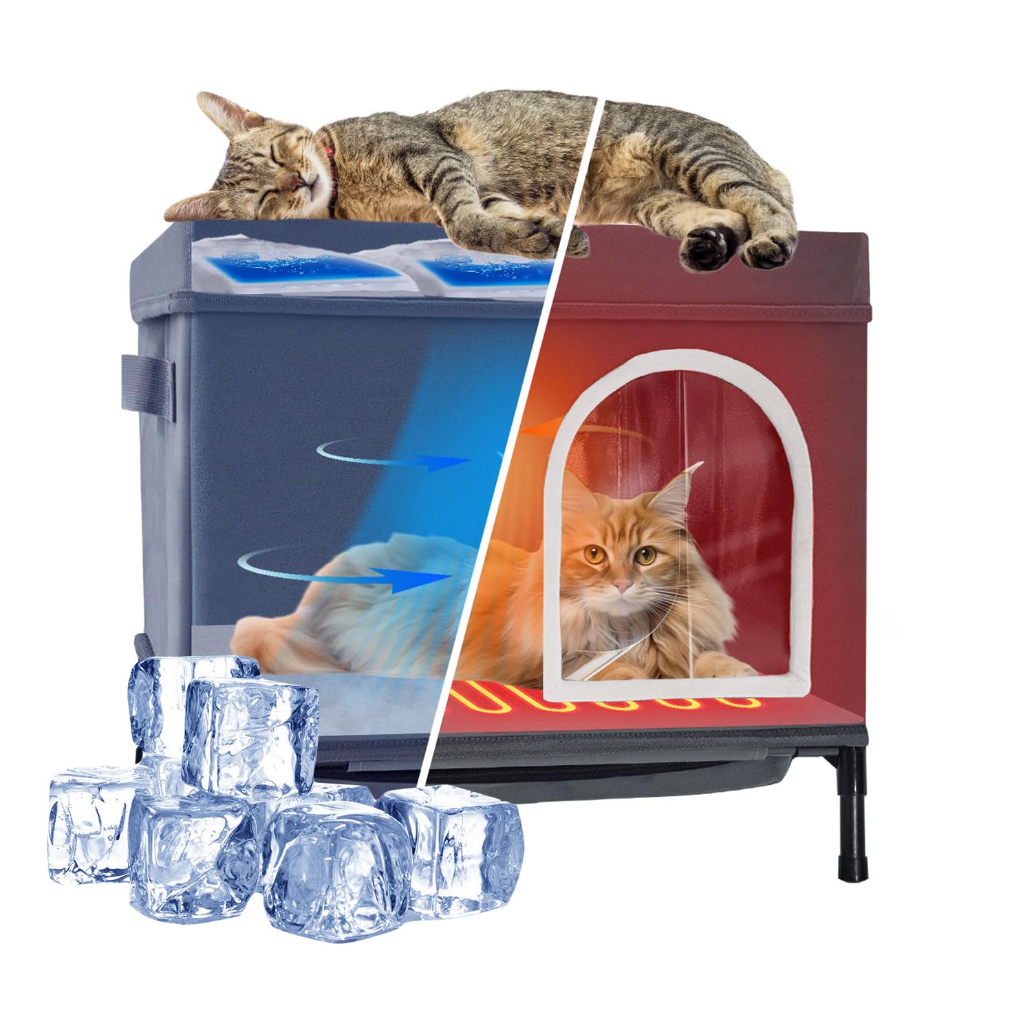 Photo 1 of Cooling Cat House - Dual Use Cat Bed with Heated Pad & Fan - Foldable Long Lasting Coolness Air Condition Cat Mat with 10 Ice Packs - All Seasons in Hot Summer & Cold Winter - Easy Clean and Assemble