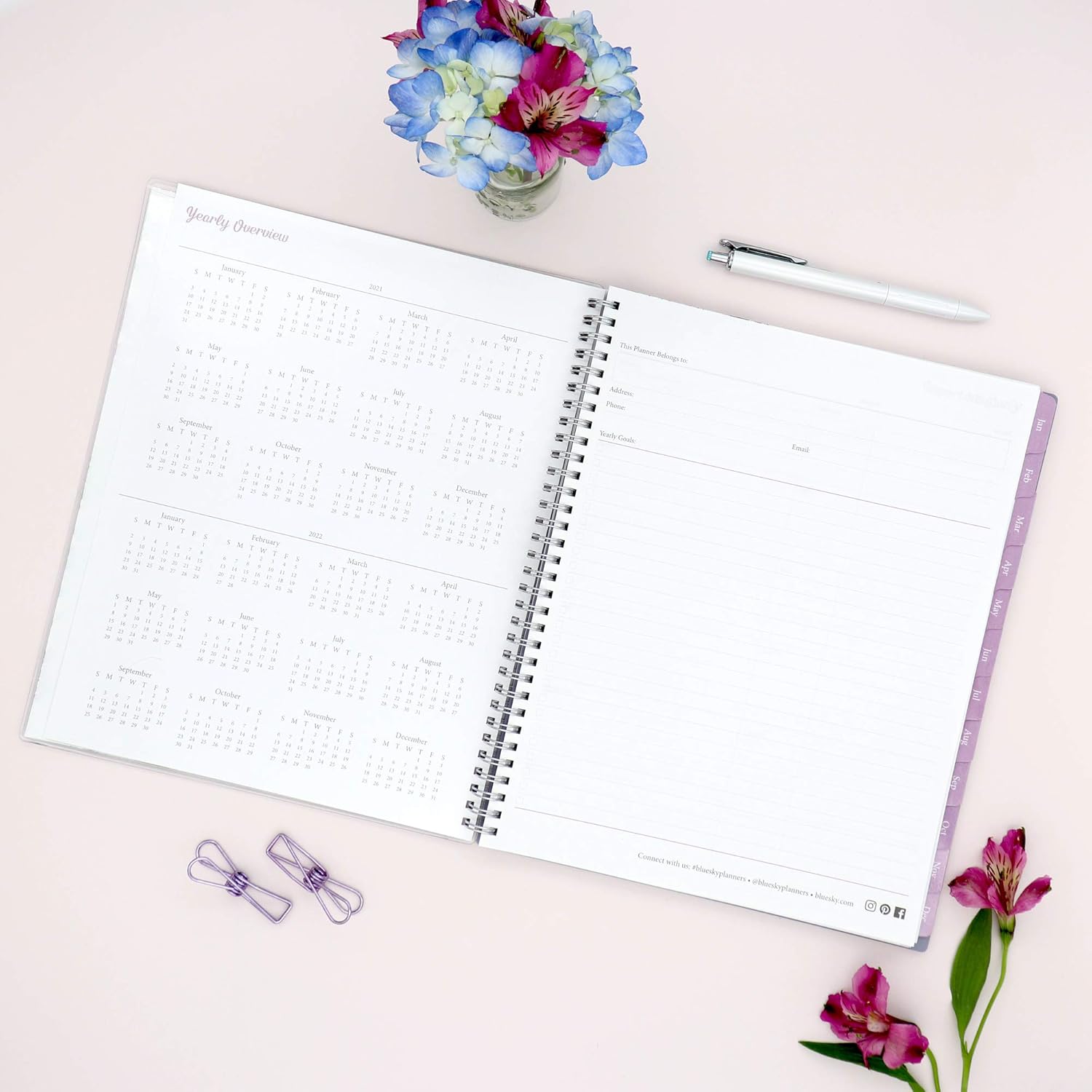 Blue Sky 2021 Weekly & Monthly Planner, Flexible Cover, Twin-Wire Binding, 8.5" x 11", Laila (125889) : Office Products