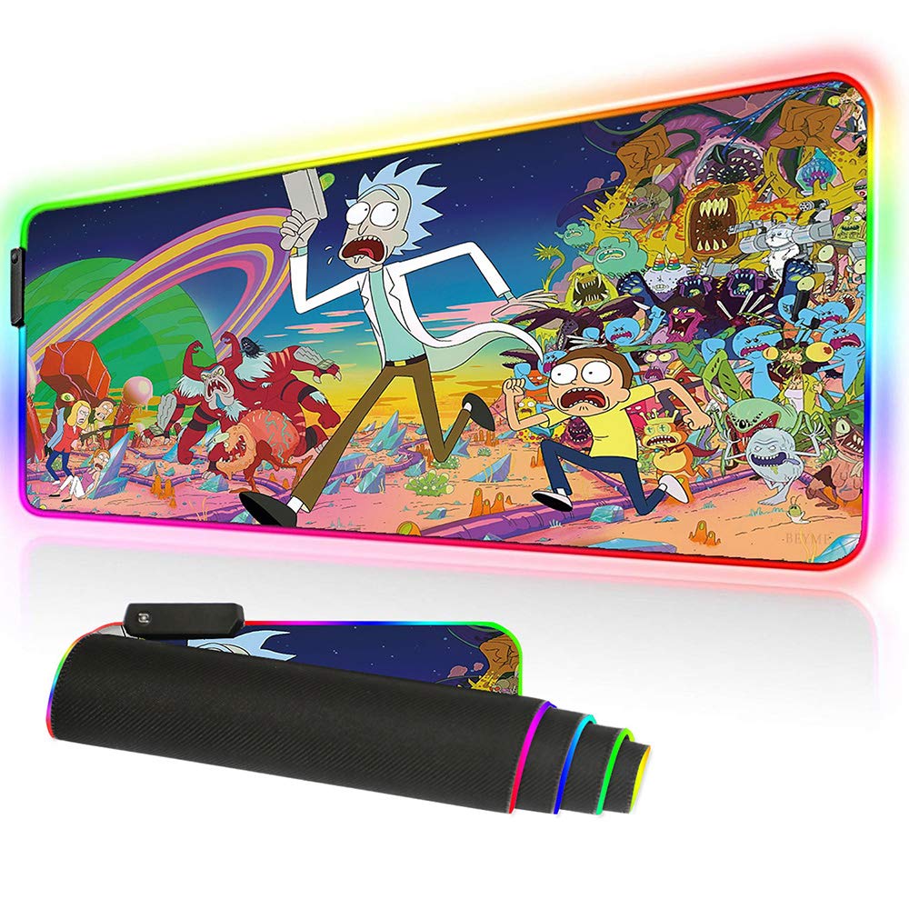 Bimormat RGB Gaming Mouse Pad Large - Soft RGB Mouse Mat Oversize Glowing Led Mousepad, USB Powered Keyboard Mouse Pad, PC Gaming Mouse mat with Non-Slip Rubber Base (90X40 rickpao)