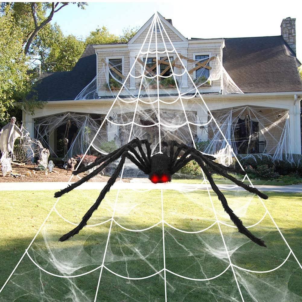 Aytai 200" Halloween Spider Web Decor Outdoor 59" Giant Spider with LED Eyes, Scary Fake Spider and Huge Spider Webs Halloween Decorations for Home Party Yard Haunted House Decor : Garden & Outdoor