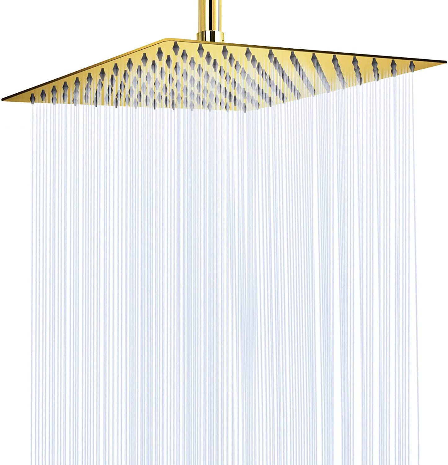 Rain Shower Head, VIGIME High Pressure Square Rainfall Showerhead, 304 Stainless Steel Fixed Shower Heads with 144 Silicone Jets for The Ultimate Shower Experience (12 Inch Brushed Gold)