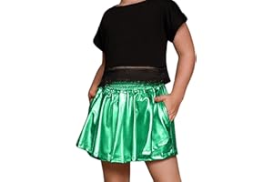 Perfashion Girls' Metallic Skorts Sparkly Shorts Shiny Dance Skirt with Pockets 4-13 Years