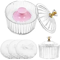 5PCS Dusting Powder Container with Puffs, 3.4 Inch Acrylic Body Powder Container with Large Soft Powder Puffs Loose Dusting P