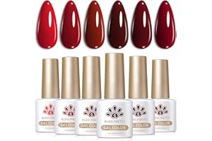 Born Pretty Red Gel Nail Polish Fall Winter 6 Colors Dark Red Burgundy Blood Cherry Wine Red Gel Nail Polish Soak Off Gel Polish Nail Art Design Manicure Salon DIY Home 7ml