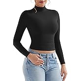 YEOREO Long Sleeve Workout Crop Mock Thermal Turtle Neck Double Lined Base Tops Shirts Women Sariah Y2k Undershirt