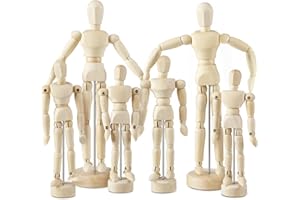 Menkxi 6 Pcs Artist Mannequin Model Wooden Manikin Drawing Moveable Figure with Stand Flexible Jointed Mannequin Human Drawing Model for Artists Sketching Painting Home Decoration