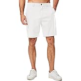 JMIERR Mens Casual 8" Cotton Linen Shorts - Button Waist Summer Beach Shorts with Pockets
