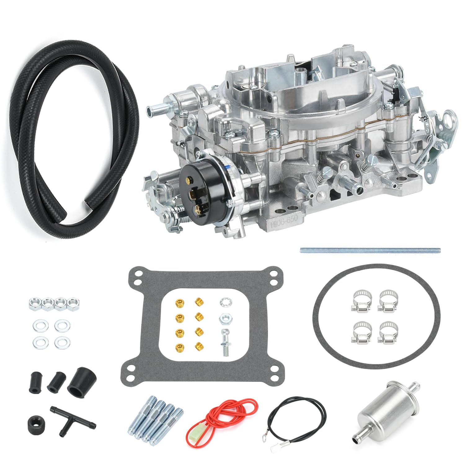 Photo 1 of Carburetor 1906 AVS2 650 CFM 4-Barrel Carb with Electric Choke Satin Finish Replacement For Edelbrock 1906 AV2 Carburetor Square Flange New Annular Flow Booster