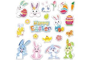 JarThenaAMCS 20Pcs Happy Easter Thick Gel Clings Cartoon Easter Bunny Egg Window Gel Decals Removable Spring Window Clings for Home Classroom Nursery Shop Glass Display Decorations