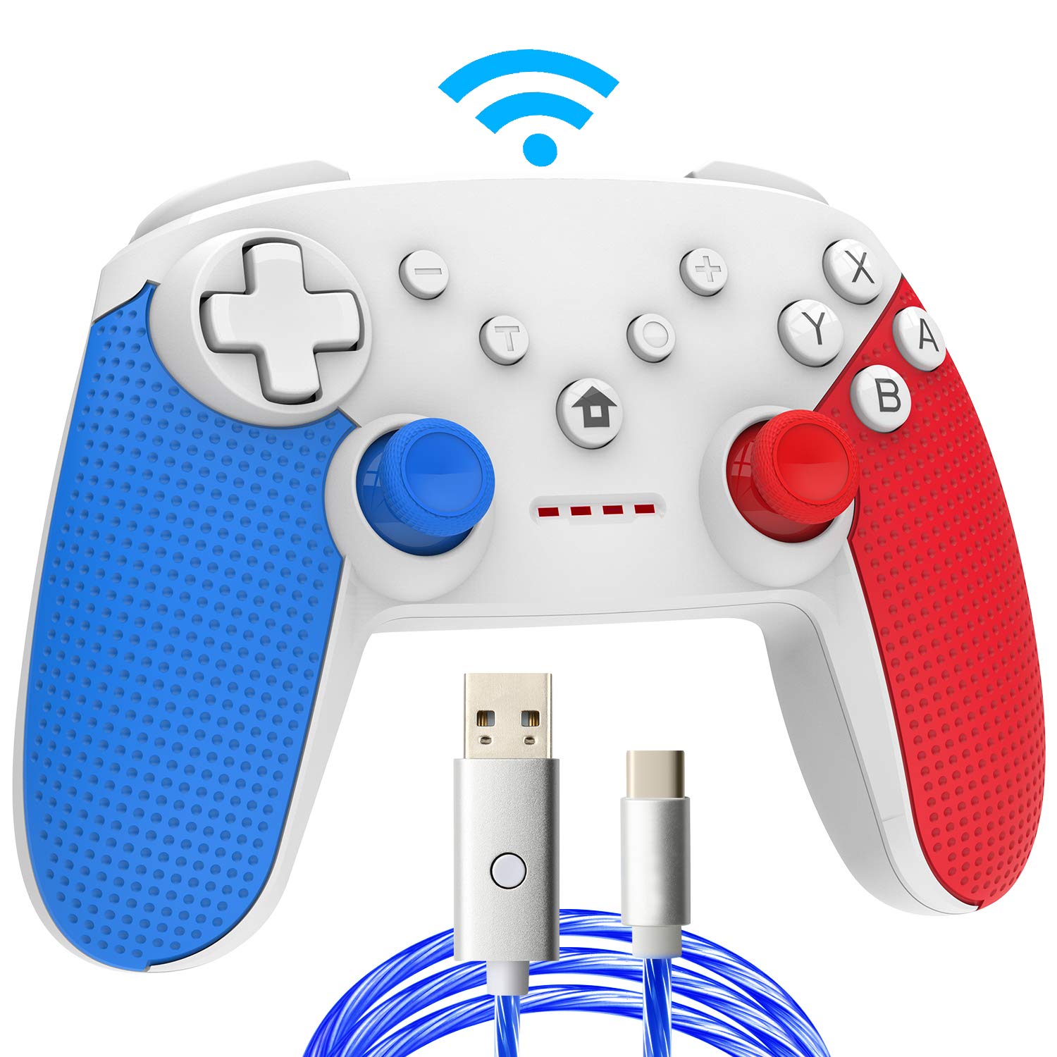 Switch Pro Controller,Wireless Switch Controller for Nintendo Switch, with LED Type C Charging Cable(Blue+Red)