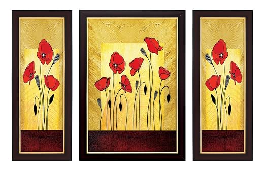 Delight Flower Painting with Brown Frame Set of 3