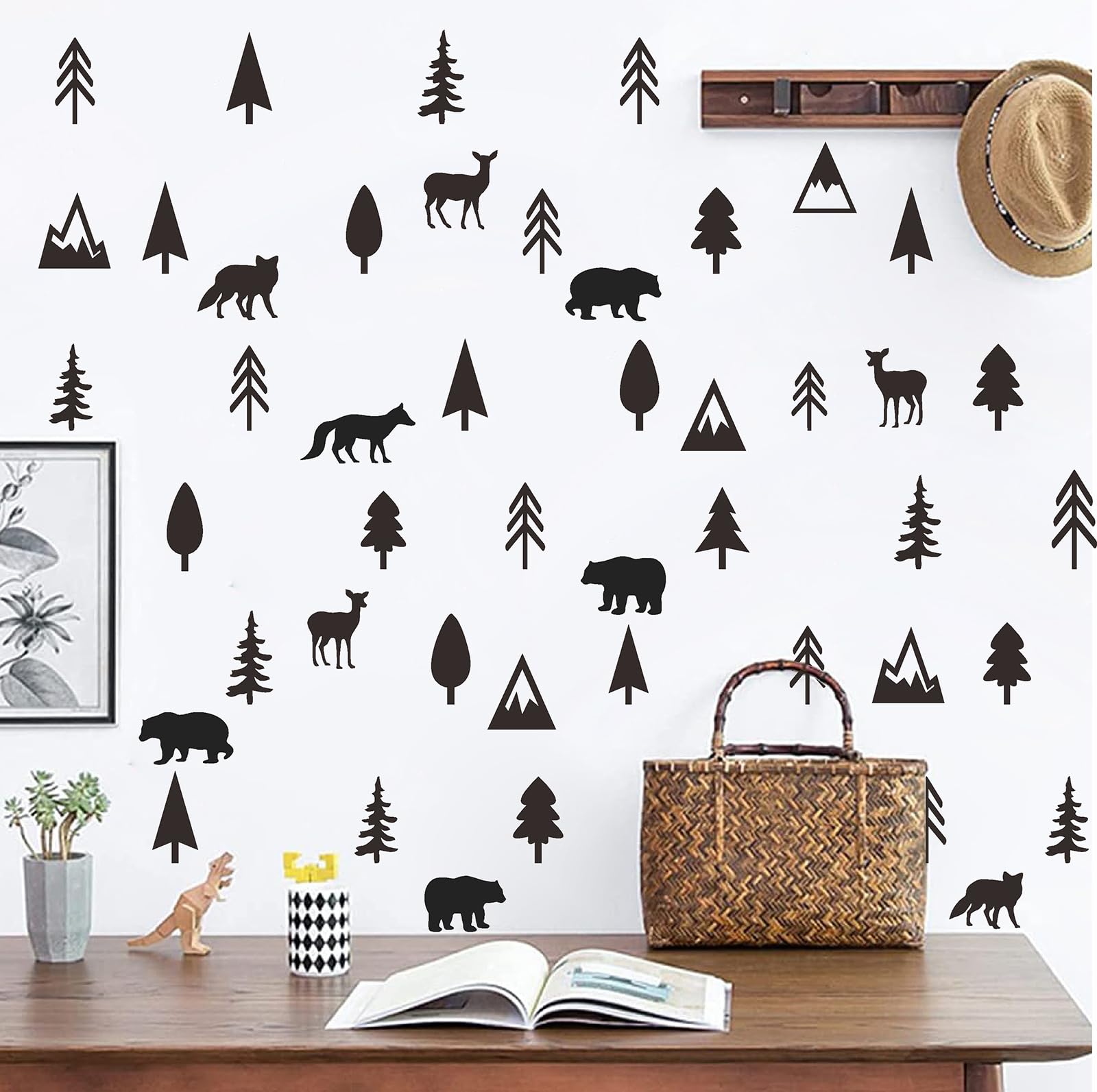 Woodland Animal Wall Stickers Vinyl Small Pine Tree Wall Decals Forest Animal Wall Stickers Mountain Tree Animals Woodland Wall Decals for Nursery Bedroom Kids Baby Room Decor — image 1