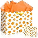 Little Cutie Party Gift Bag Orange Wrapping Paper with Tissue Paper Greeting Card Fruit Theme Birthday Party Treat Goodie Bag for Little Cutie Baby Shower Decorations Wedding Birthday Summer Party