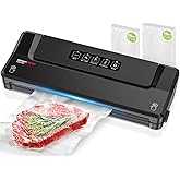 Bonsenkitchen Vacuum Sealer Machine with 40 Bags | Compact Food Sealer for Kitchen Storage & Meal Prep | Multiple Modes | External Vacuum System, Black