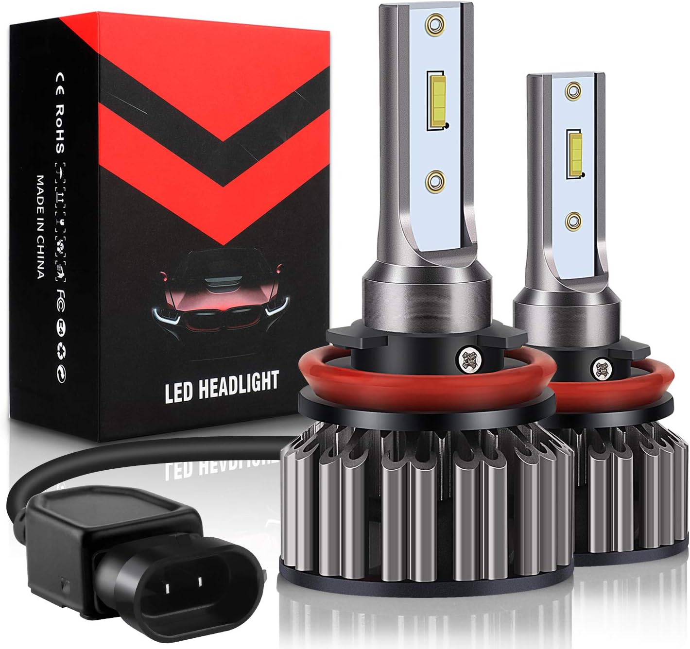 BOSWEE H11 LED Headlight Bulbs, 10400 Lumens Extremely Bright 6000K H8 H9 CSP Chips Conversion Kit