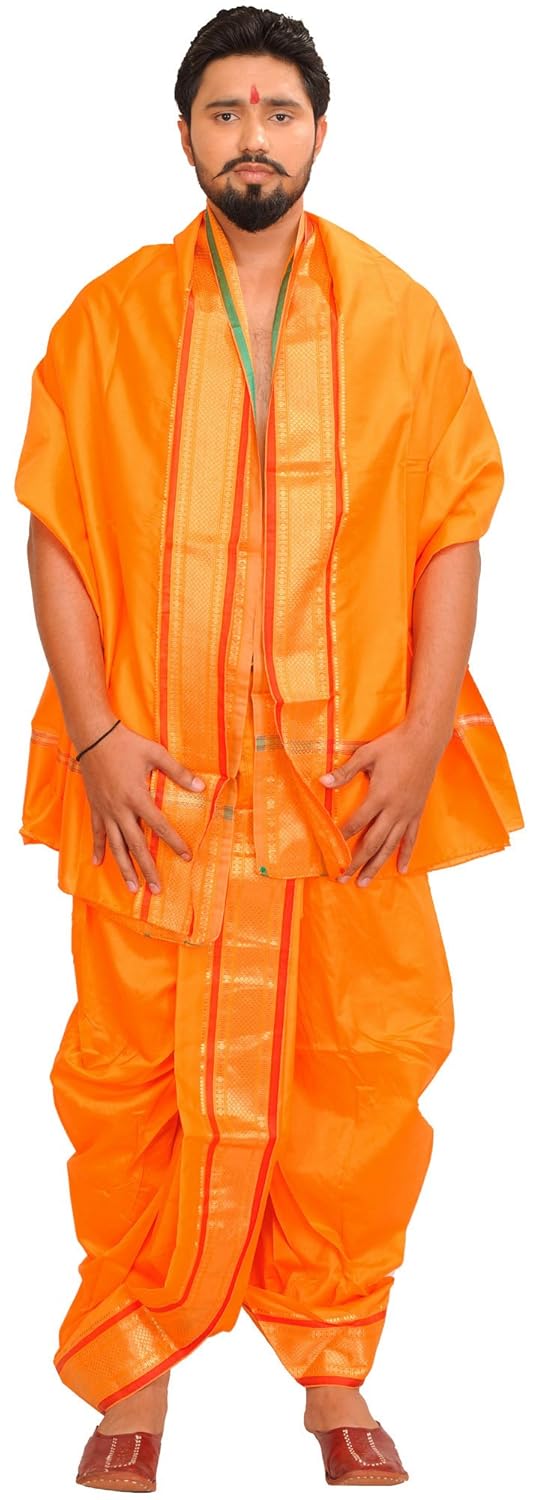 exotic india ready to wear dhoti and veshti set with woven golden border