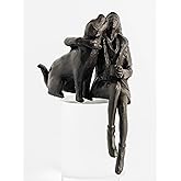 Konjouror Cast Iron Sitting Woman and Dog Statue, Love Figurine, Gifts for Dog Lovers, Memorial Gifts for Women and Girls, Bl