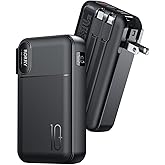 RORRY Portable Charger Built in Cables, AC Wall Plug In Portable Charger Power Bank 10000mAh Travel Battery Pack 22.5W Fast Charging for iPhone 17/16/15 Samsung Galaxy S24/S23/S22 Pixel LG iPad, Black