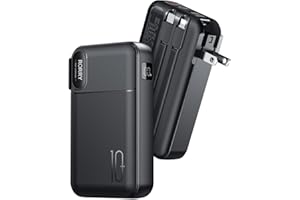 RORRY Portable Charger Built in Cables, AC Wall Plug In Portable Charger Power Bank 10000mAh Travel Battery Pack 22.5W Fast Charging for iPhone 17/16/15 Samsung Galaxy S24/S23/S22 Pixel LG iPad, Black