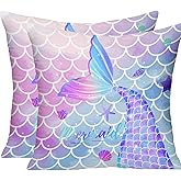 WEICOOM Pack of 2 Mermaid Pillow Cover, Soft Solid Mermaid Tail Decorative Square Throw Pillow Covers Set with Zipper for Couch Sofa Living Room Bedroom 18 x 18 Inch