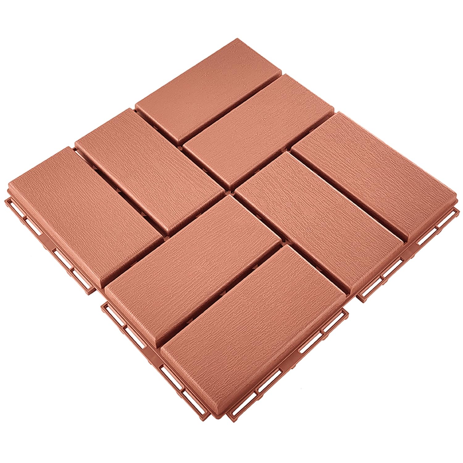Photo 1 of Waterproof Plastic Interlocking Deck Tiles, 9-Pack, 12"x12" | All-Weather Outdoor Flooring for Porch, Poolside, Balcony, Backyard (12''*12'', B-Brown, 9)