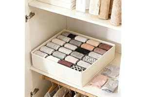 24-Compartment Folding Storage Box for Clothes, Closet Organizer with Dividers, Fabric Clothing Storage Bin for Home Use, Bei