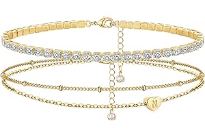 YANODA Gold Initial Bracelets for Women, 14K Gold Plated Bracelet Sets Trendy Gold Bracelet Stack Dainty Heart Letter Initial Bracelets Adjustable Tennis Bracelets Personalized Jewelry for Women