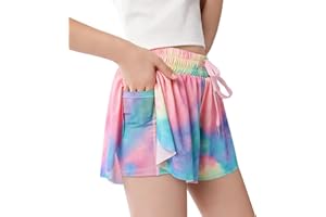 zqajuxg Girls Flowy Shorts with Spandex Liner,2 in 1 Butterfly Shorts Teen Girls with Pockets for Sports，Running，Athletic